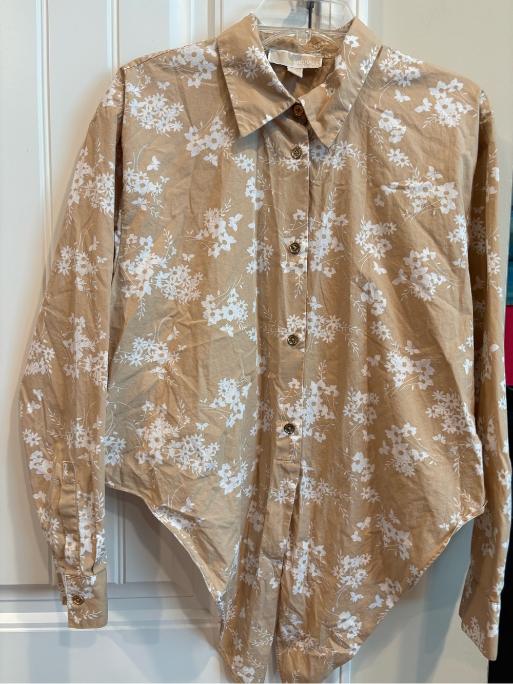 Michael Kors Beige Floral Button-Up Blouse
